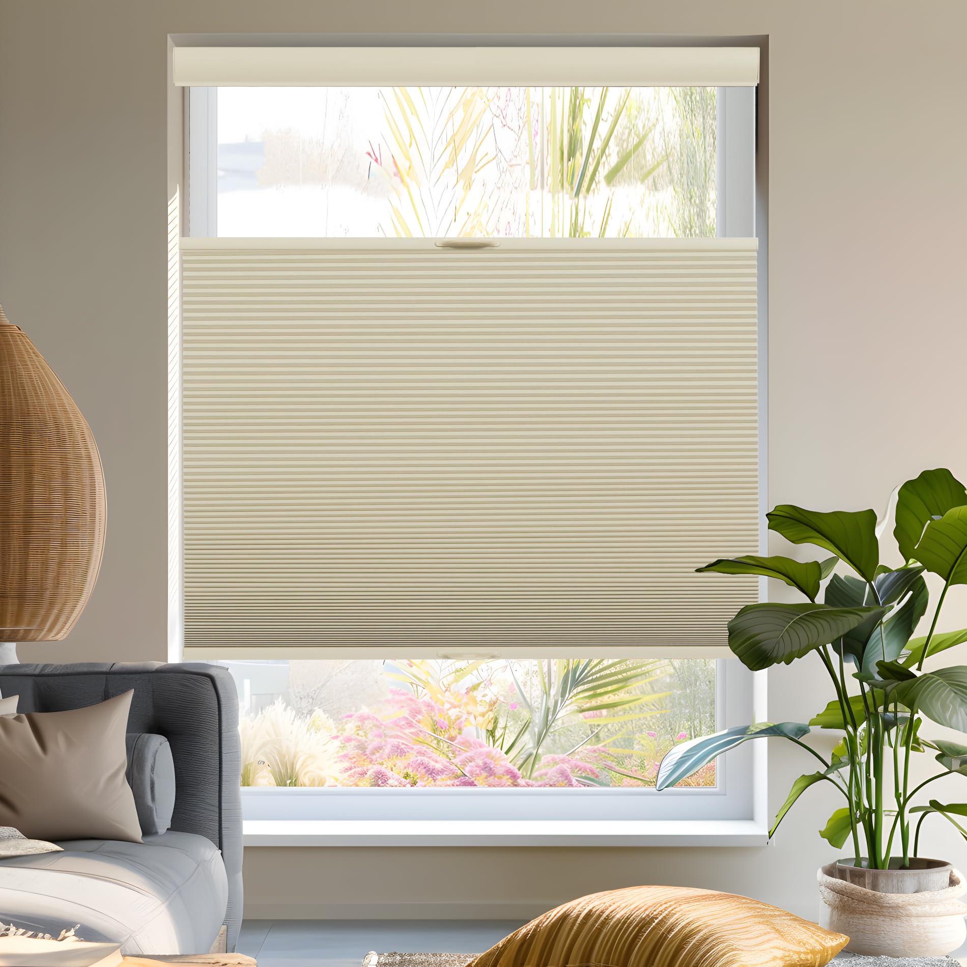 Tonature Tonature Blackout Door Blinds Top Down Bottom Up Cellular Shades for French Door 1" Honeycomb Fabric Thermal Insulated Energy Efficient for Indoor Windows, 27" W x 54" H, Beige