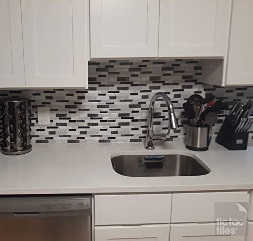 Tic Tac Tiles Tic Tac Tiles Peel and Stick Self Adhesive Removable Stick On Kitchen Backsplash Bathroom 3D Wall Sticker Wallpaper Tiles in Polito Designs (10 Sheets, Polito Black & White)