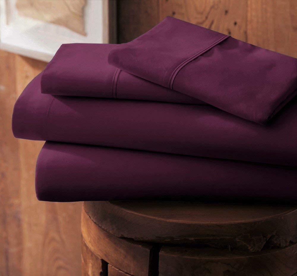 Sheets N More 600-Theard-Count 100% Egyptian Cotton Bed Sheet, 4-Pc Short Queen Wine Solid Sheet Set Single Ply Long Staple Egyptian Cotton, Sateen Weave, Fits Mattress Upto 15\" Deep Pocket