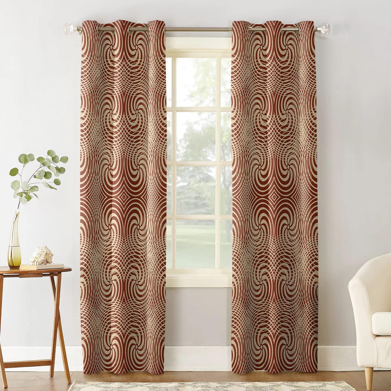 BOBOWUNY BOBOWUNY Brown Beige Moire Blackout Curtains 90 Inches Length, Modern Geometric Abstract Art Window Treatment Thermal Insulated Drapes for Bedroom Living Room 2 Panels 104x90 Inches