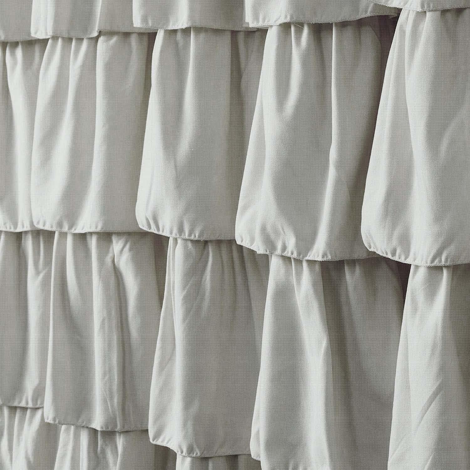 Seasonwood Grey Ruffle Button Shower Curtain Farmhouse Shower Curtain Set with 12 Hooks 72 X 72 inch Fabric Shower Curtains for Bathroom Bathtubs Decor Accessory Shabby Chic French Country Style