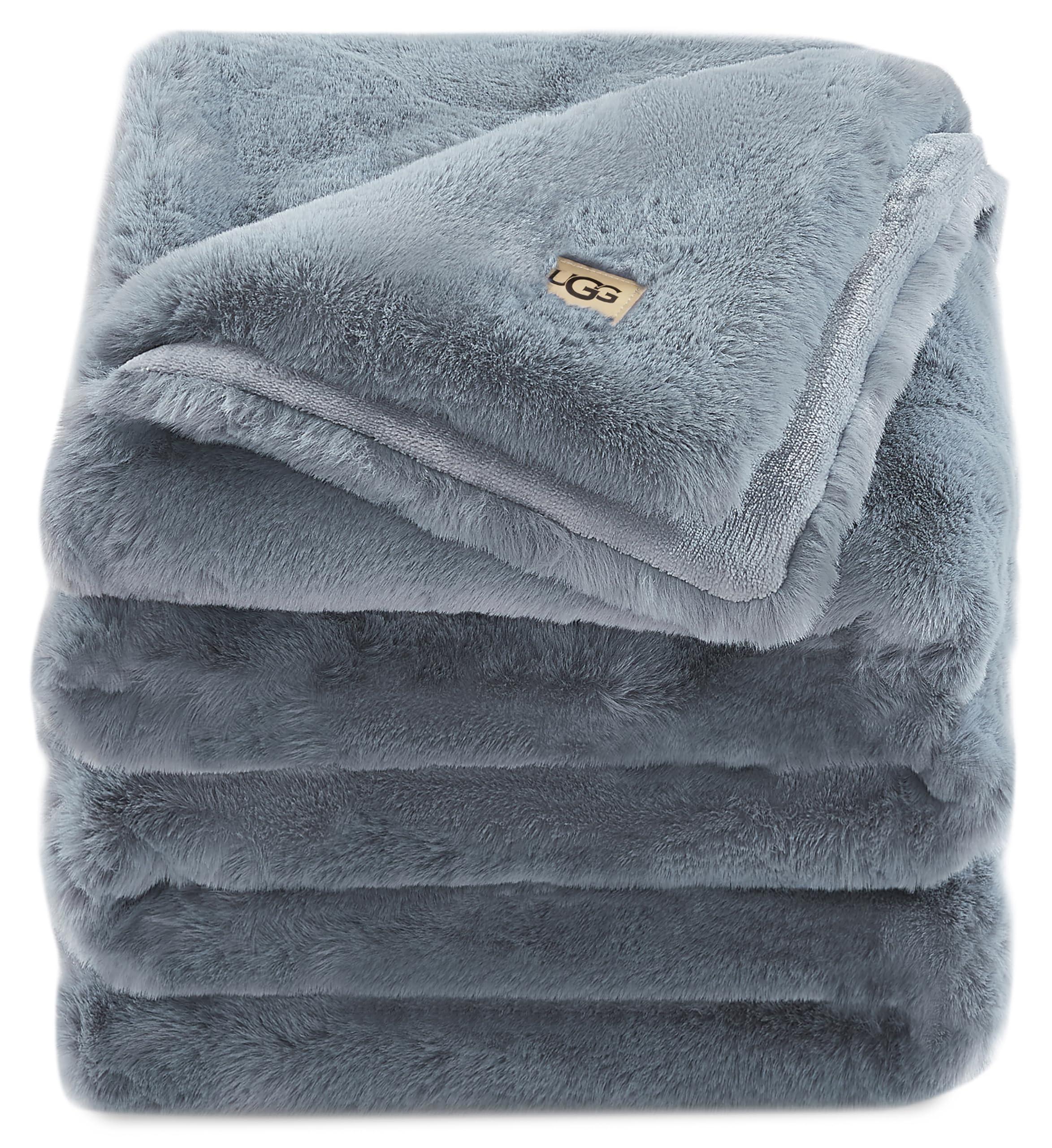 UGG UGG 11069 Euphoria Plush Faux Fur Reversible Throw Cozy Fuzzy Fluffy Blanket for Couch Bed Hotel Style Luxury Machine Washable Home Decor Luxurious Soft Throws for Sofa, 70 x 50-Inch, Chambray