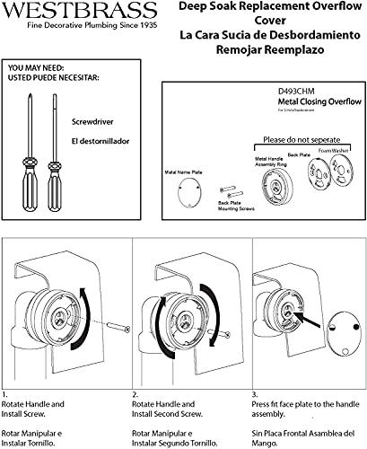 Westbrass Westbrass D493CH-07 Patented Deep Soak Round Replacement 2-Hole Bathtub Overflow Cover for Full and Over-Filled Closure, Satin Nickel