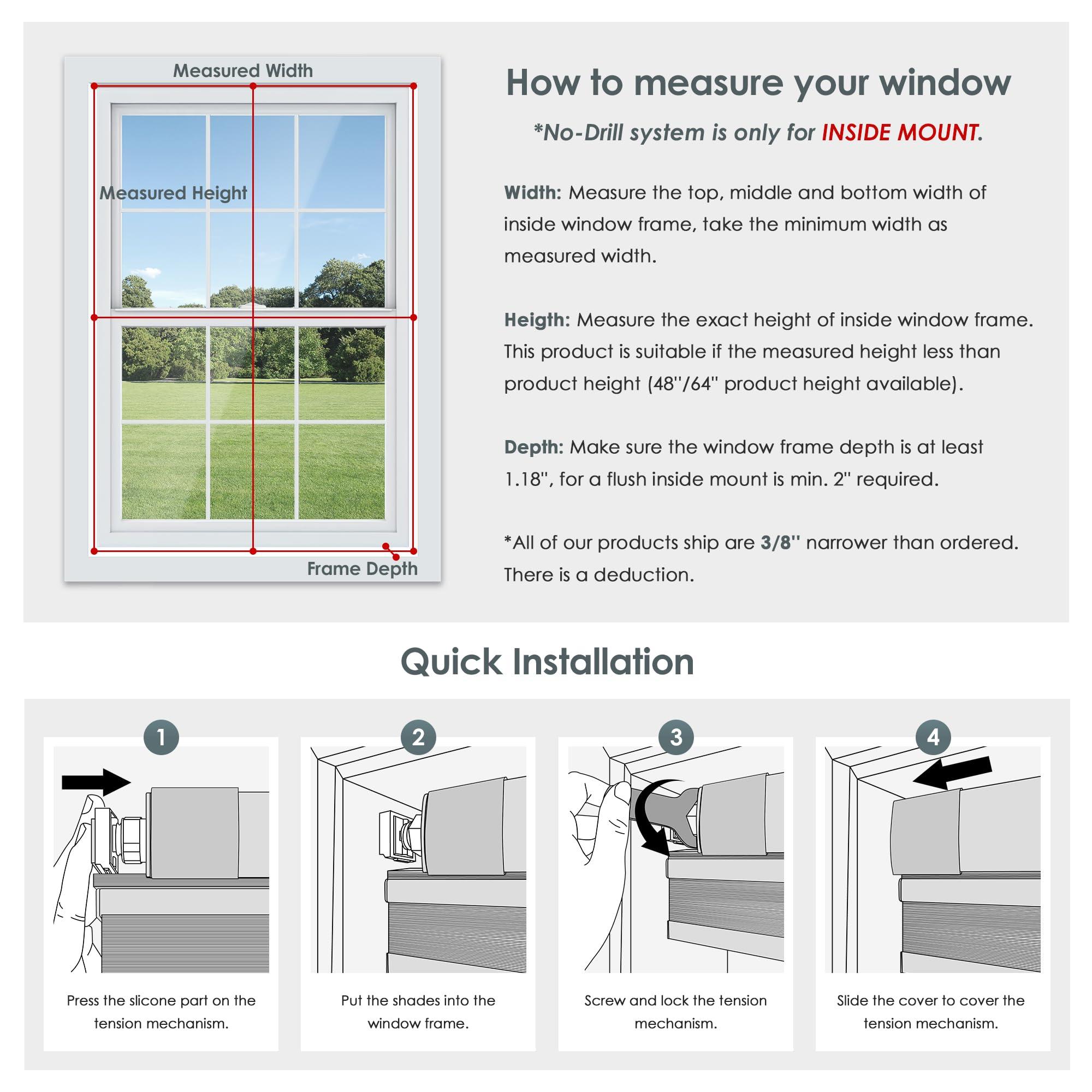 LazBlinds LazBlinds No Tools No Drill Cordless Cellular Shades, Top Down Bottom Up (TDBU) Honeycomb Shades for Home, Blackout Light Blocking Thermal Insulation Blinds for Windows, 26.5" W x 52" H, White