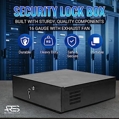 ARES VISION Heavy Duty Steel 18\" x 18\" x 5\" DVR/PC Security Lock box with 16 Gauge steel walls, Exhaust Fan, Great electonics lock box for stores, gyms, classrooms, and any public place (BLACK, 21\"x24\"x8\")