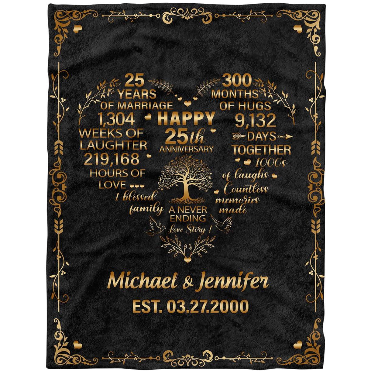 Generic S82238 Wedding Day Blankets, Personalized Happy 25th Wedding Anniversary Blanket, Custom Anniversary Blanket with Name Date, 25 Year for Couple Husband Wife Fleece 30x40 50x60 60x80