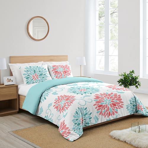 Sweet Jojo Designs Turquoise and Coral Emma 3 Piece Childrens, Teen, Kids Modern Full/Queen Bedding Set Collection