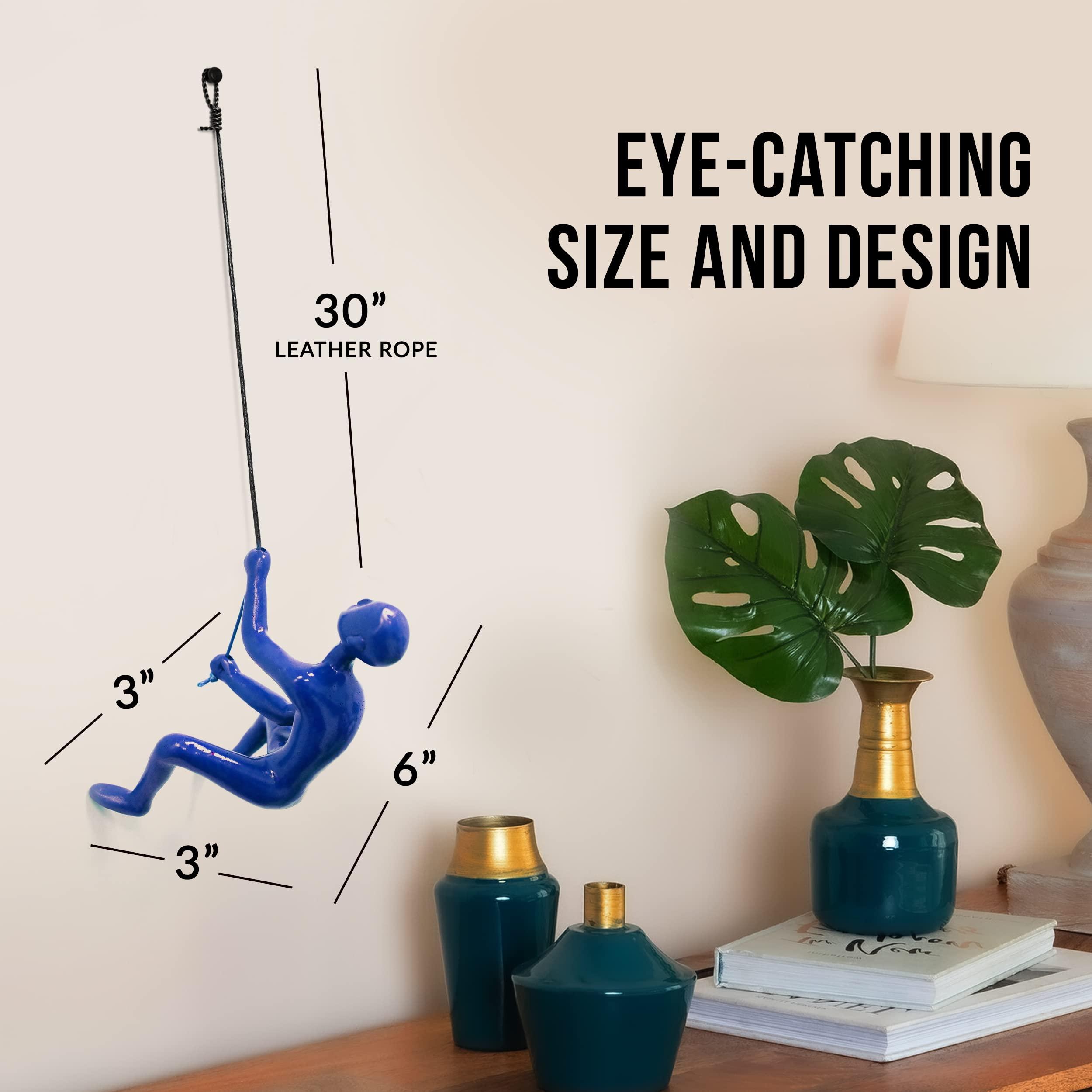 Climbing Man Wall Art Climbing Man Wall Art for Home Decor with 30 Leather Rope | Polyresin Statues and Sculptures with Hanging Hardware Included for Modern Wall Decor and Motivational Art, Red-White-Blue, Set of 3