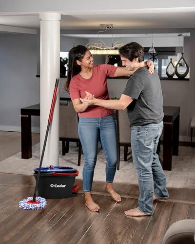 O-Cedar O-Cedar EasyWring RinseClean Microfiber Spin Mop & Bucket Floor Cleaning System with 3 Extra Refills, Plastic, Grey