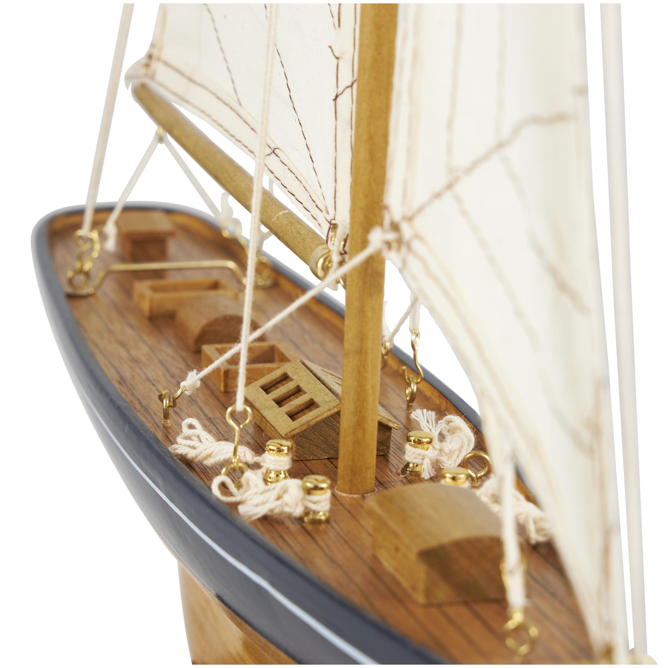 Deco 79 Deco 79 Wood Sail Boat Decorative Sculpture Home Decor Statue with Beige and Navy Accents and Lifelike Rigging, Accent Figurine 17\" x 4\" x 21\", Brown