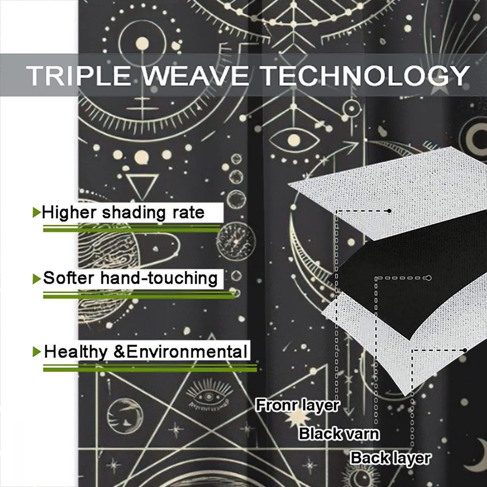 gaoyaqing Sun and Moon Star Curtains, Bohemian Chic Art Gold Sun Moon and Stars in Black Sky Antique Style 2 Panel Bedroom Blackout Curtains Decorate The Room 84x84in