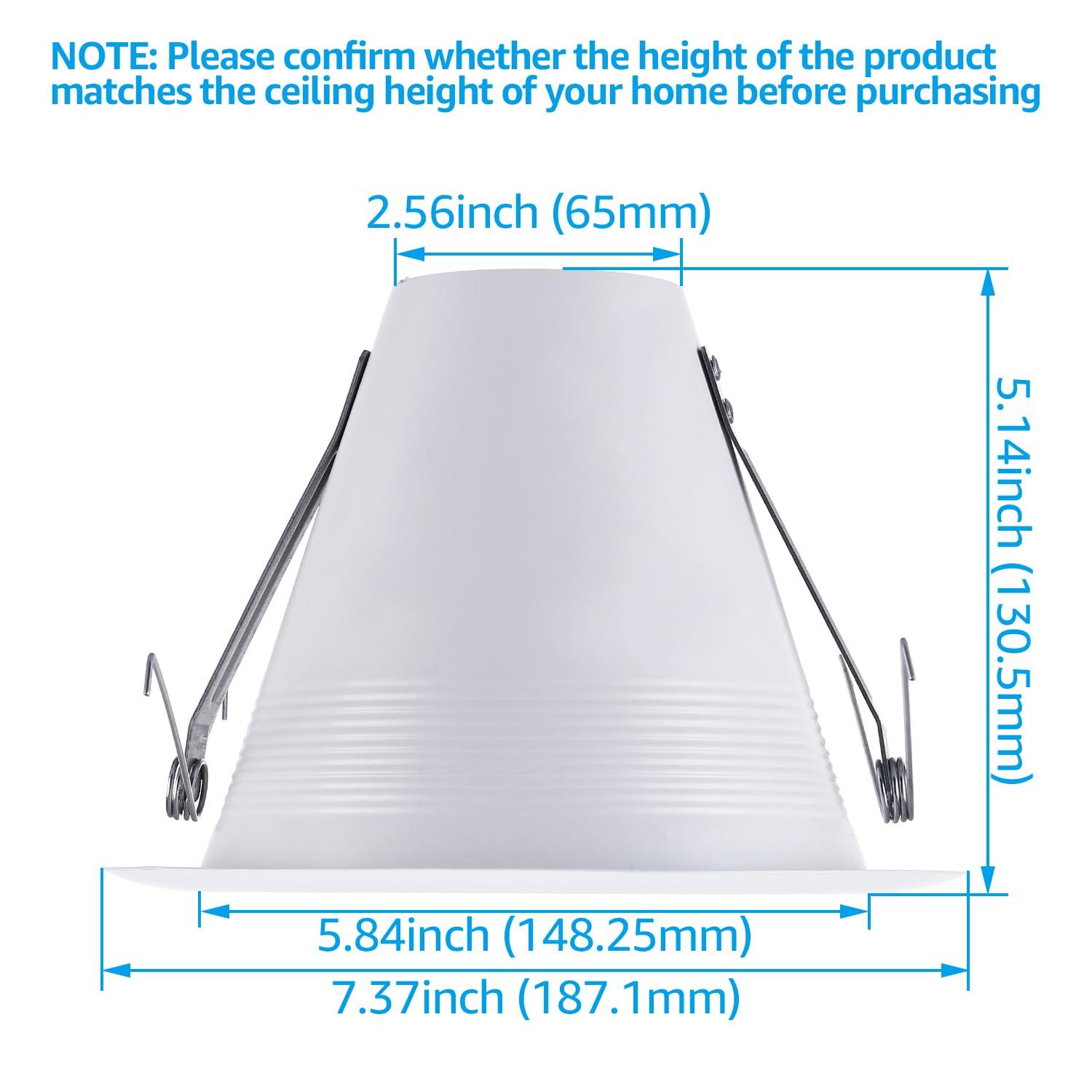 TORCHSTAR TORCHSTAR 6 Inch Recessed Can Light Trim, Air Tight Baffle Trim, IC-Rated Anti-Glare, Self-Flanged, White, Pack of 6