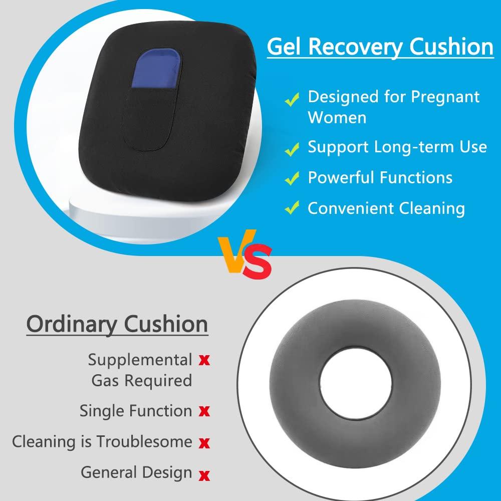 POWYS Donut Pillow Postpartum Cushion with Perineal Ice Packs Episiotomy Butt Pad for Sitting Tailbone Pain Relief Hemorrhoid Coccydynia Pregnancy Women After Birth Recovery Medical Care (3 in 1)