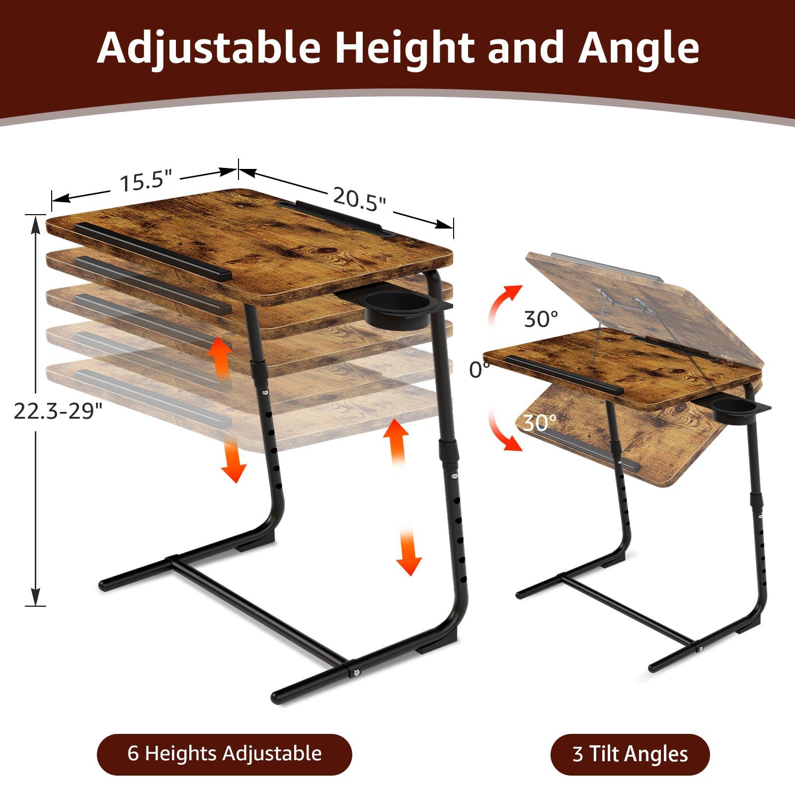 NUTIKAS Folding TV Tray Adjustable Dinner - Trays for Eating On Couch Wooden Tables Mate Stand Foldable Desk with Cup Holder Portable