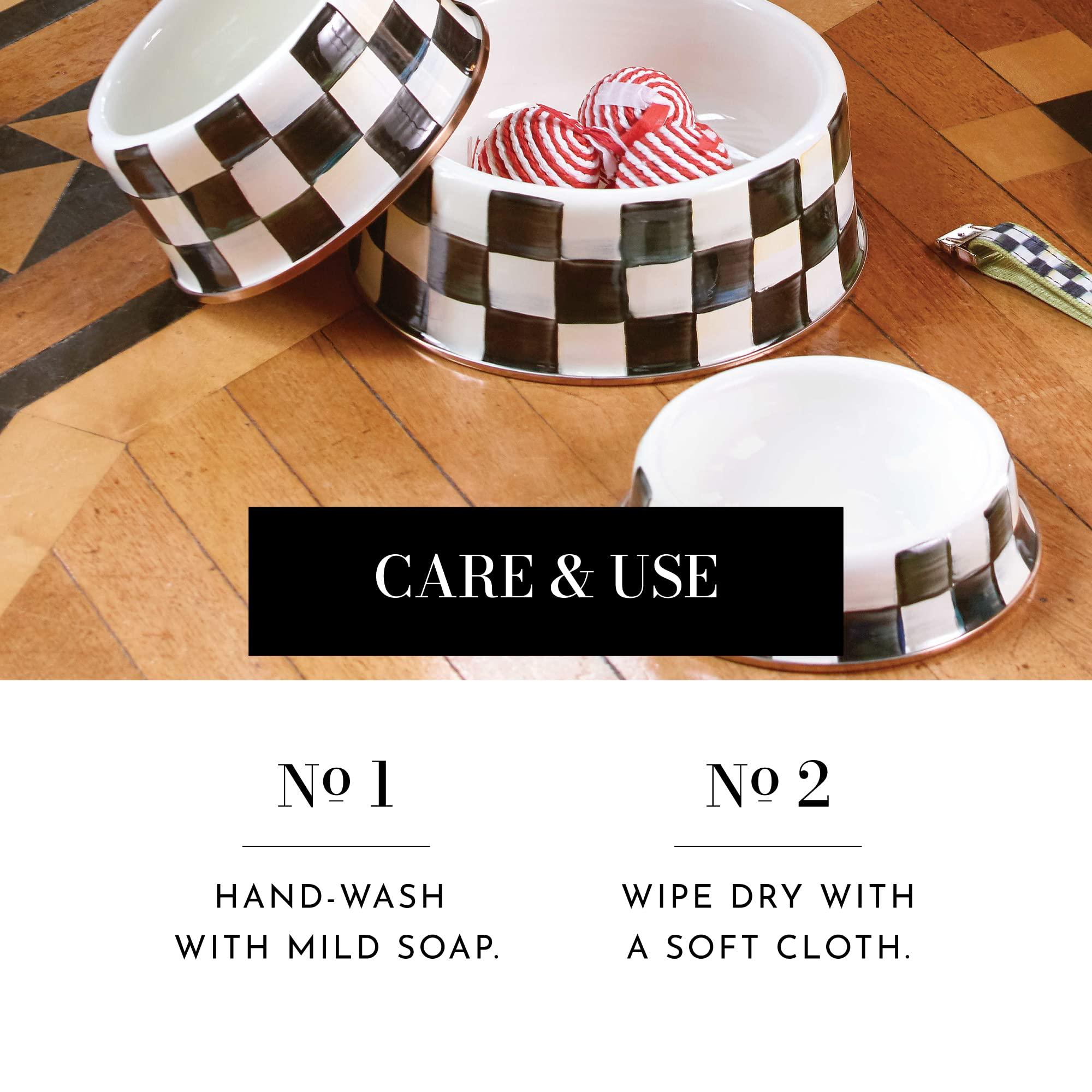 MACKENZIE-CHILDS MACKENZIE-CHILDS Pet Bowl, Cute Cat and Dog Bowl for Food and Water, Black-and-White Courtly Check, Medium