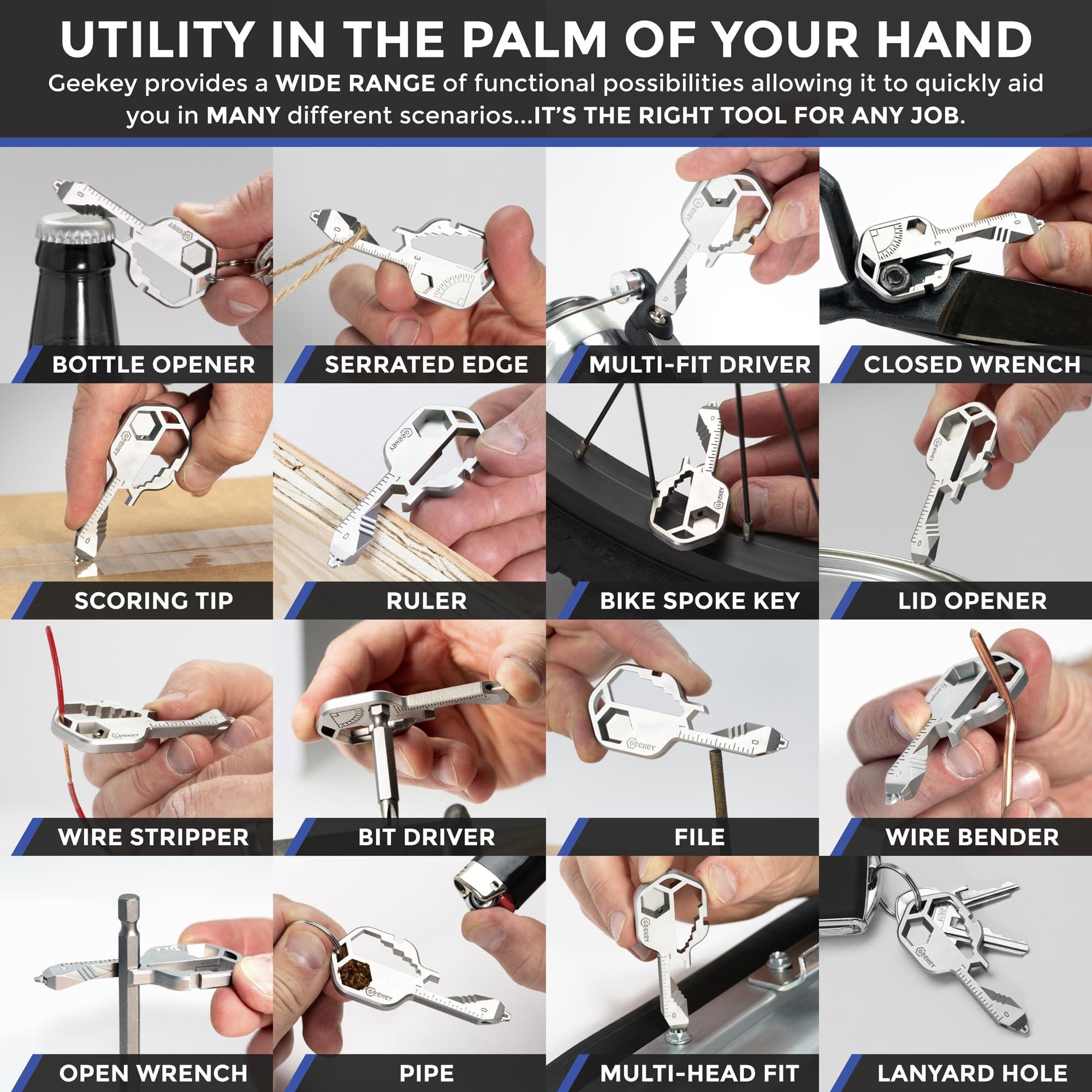 Geekey Geekey Multi-tool | Original Key Shaped Pocket Tool | Stainless Steel Keychain Utility Gadget | 16+ Tools | TSA Safe Multitool | Gift for Christmas, Men, Women, Valentine\'s, Birthday, Father