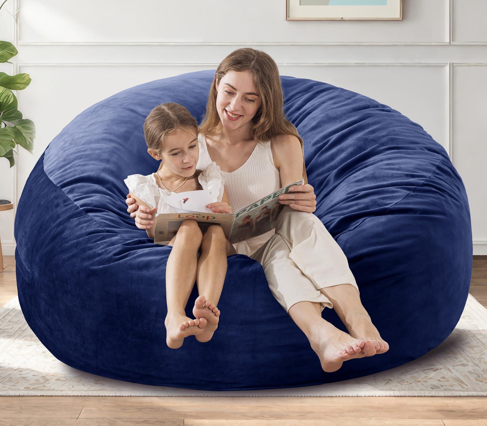 EDUJIN Large Bean Bag Chair for Adults/Kids with Filling, 4 ft Memory Foam Bean Bag Chairs with Filler Included, Ultra Soft Dutch Velvet Fabric, Bean Bag for Living Room - 4 Foot,Dark Blue
