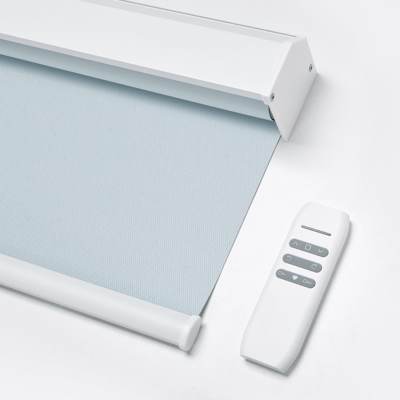 JOYENG JOYENG Motorized Blinds Blackout Shades Automatic Shades Remote Control Cordless Room Darkening Smart Window Blinds Custom Size (Waterproof Light-Blue)