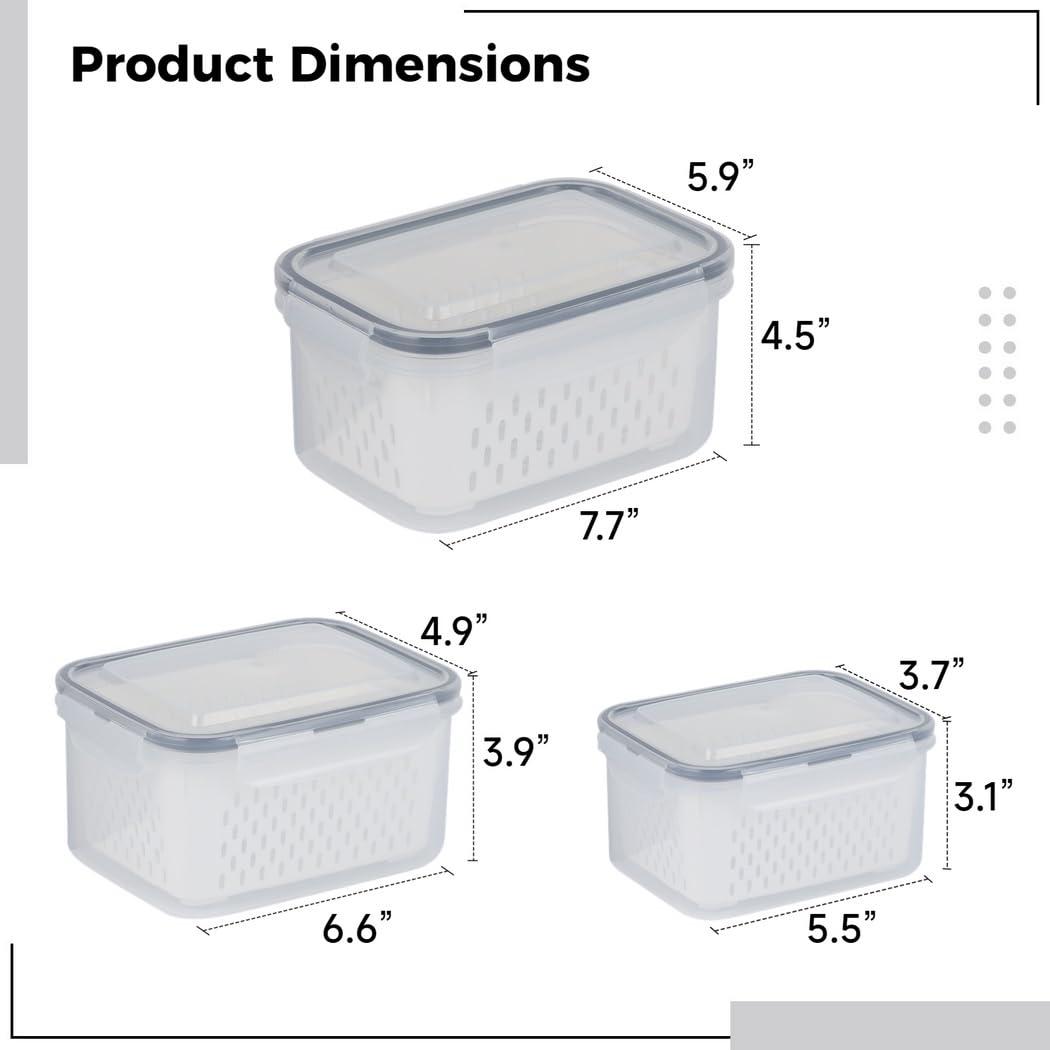Chewtoyo Chewtoyo Stackable Bpa-Free Plastic Fruit Baskets, Drain Vegetables, for Bins, and Fridge, 3 Pack Refrigerator for with Veggies, Baskets, Etc.