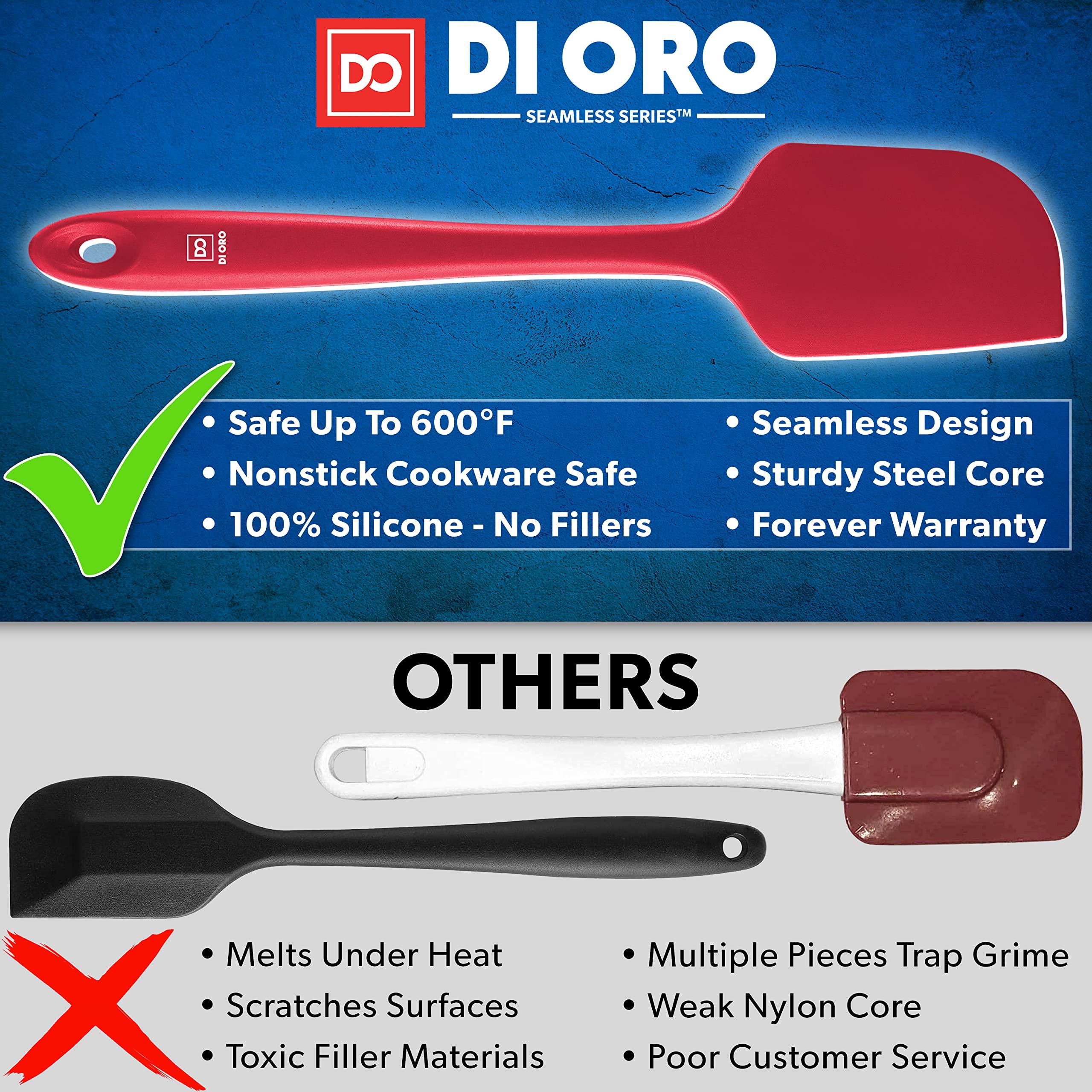 di Oro Living di Oro Living Silicone Spatula Set - 3-piece 600F Heat-Resistant Baking Spoon & Spatulas - Ergonomic Easy-to-Clean Seamless One-Piece Design - Pro Grade Non-stick Rubber with Stainless Steel S-Core Technology! (Red)