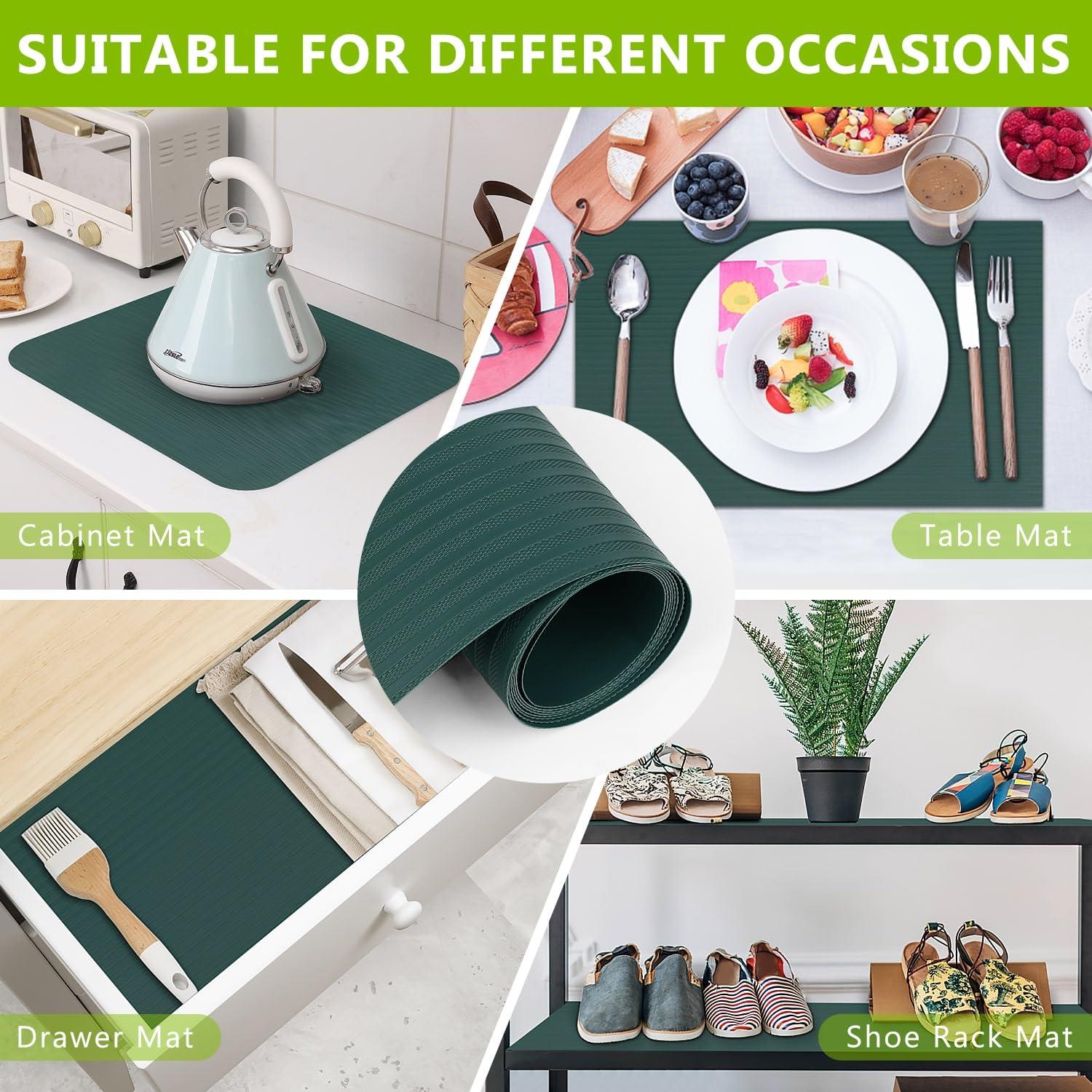 Anze Shelf Liners Non Adhesive Kitchen Drawer Cabinet Liner, Waterproof Durable Liners for Shelves Refrigerator Pantry Cupboard Protector Mat, Green 17.5 X 78.7 Inches