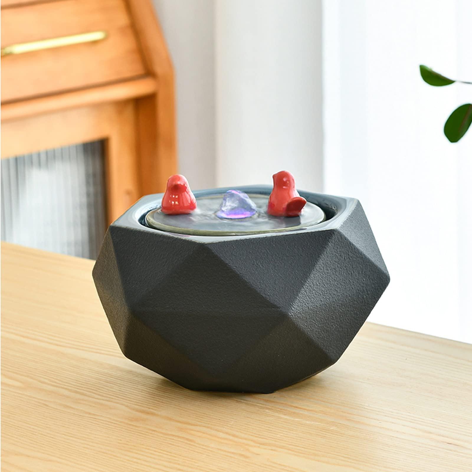 HASMI Tabletop Fountain Tabletop Water Fountain Indoor Relaxation Water Fountains Feng Shui Waterfall Fountain with Cutting Surface and Bird Sculpture Decoration for Home Living Room Office Decor Desktop Fo