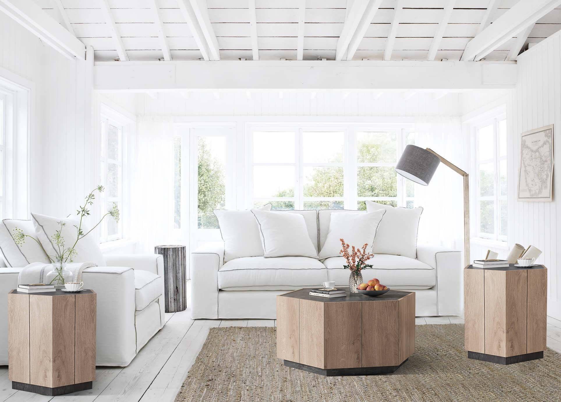 SAINTCY SANITCY Coffee Table Set of 3, 1 Pcs Hexagon Coffee Table and 2pcs End Tables Set with Drawers for Living Room Unique and Stylish Design Home Furniture