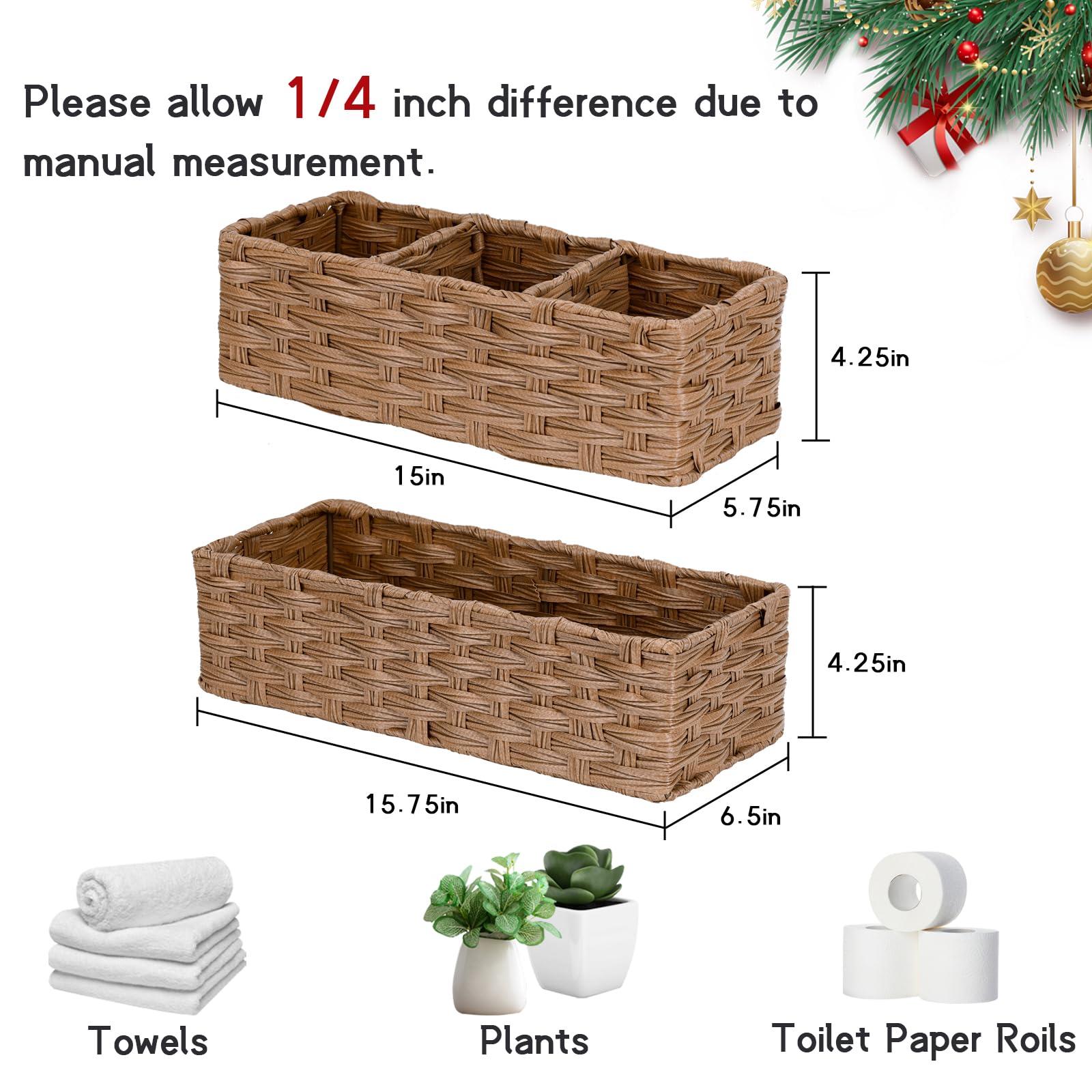 DULLEMELO DULLEMELO Small Basket for Bathroom, Wicker Toilet Tank Basket, Bathroom Back of Toilet Organizer, Set of 2 Waterproof Bathroom Baskets for Organizing, Brown