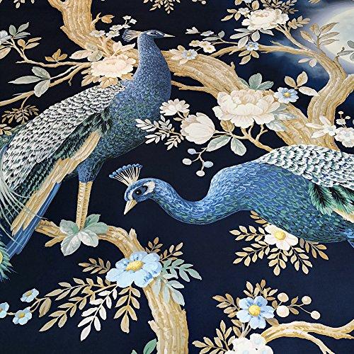 Goldeny JF-448 HD Digital Print White Flowers Peacock Tree Bedding Set with 1 Duvet Cover 2 Shams Full Queen King Sheets, Not Comforter (Full)