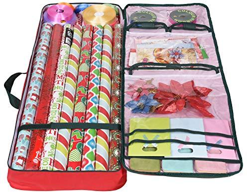 Primode Primode Christmas Wrapping Paper Storage Bag with Pockets | Gift Wrap Organizer Container | 37 x 14 x 4 | Underbed Durable Box Made of 600D Oxford Material (Red)
