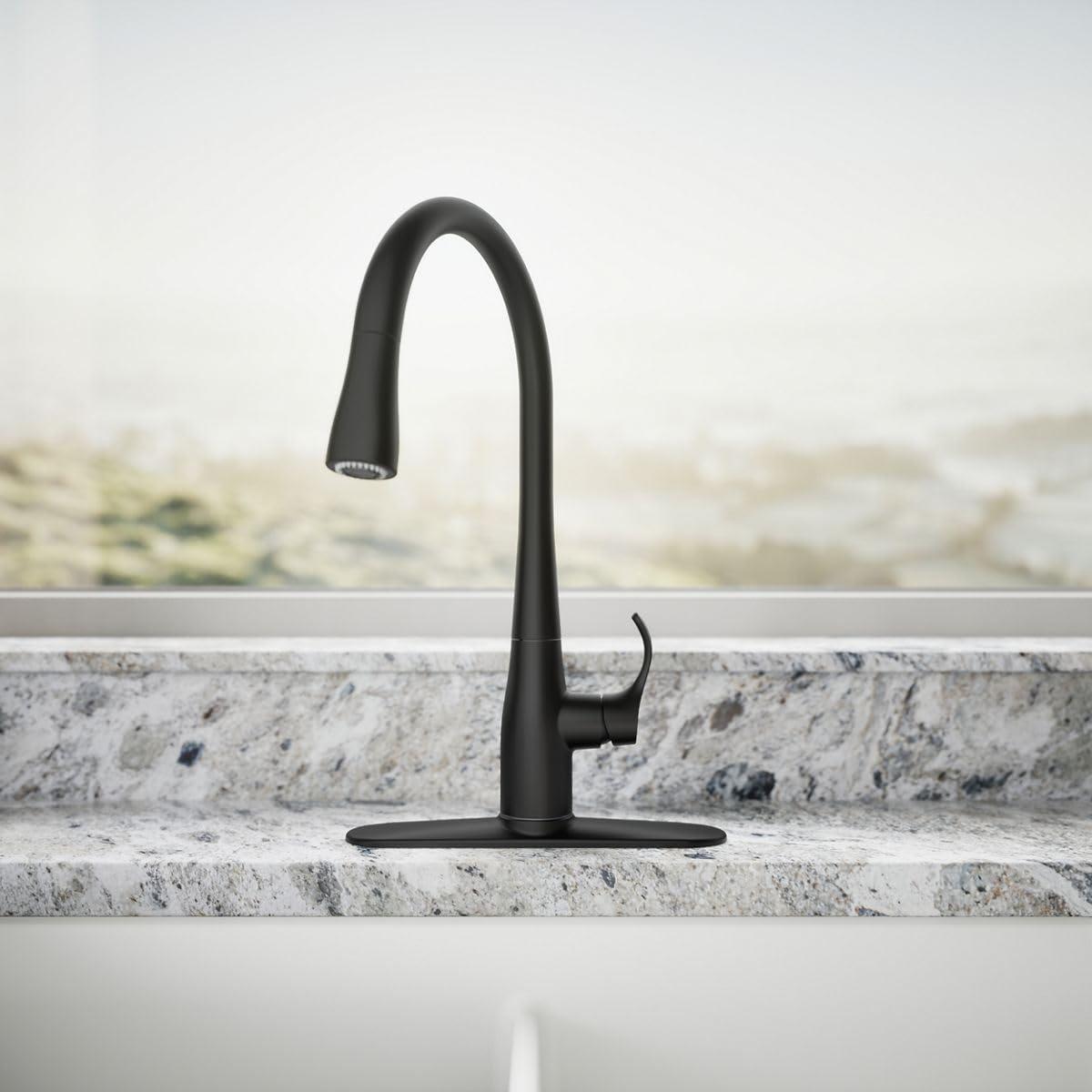 Kohler KOHLER Simplice Pull Down Kitchen Faucet, 3-Spray Faucet, Kitchen Sink Faucet with Pull Down Sprayer, Matte Black, K-596-BL