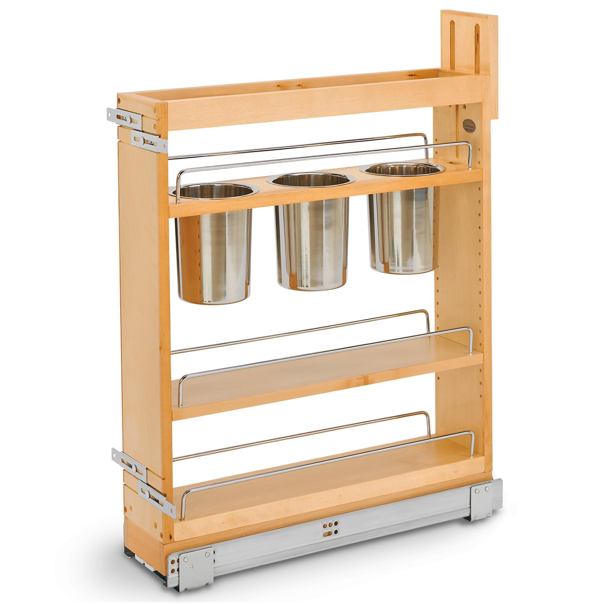 Rev-A-Shelf Rev-A-Shelf 5\" Pull Out Storage Organizer for Base Kitchen Cabinets w/Soft-Close, Sliding Shelves for Utilities, Utensils or Spices, 448UT-BCSC-5C
