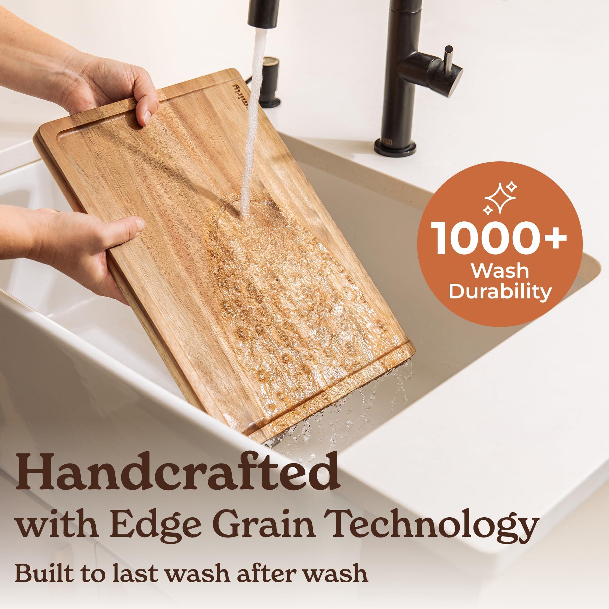 SMIRLY SMIRLY Wood Cutting Boards For Kitchen Meal Prep & Serving, Bamboo Cutting Board Set, Charcuterie Chopping Boards and Wooden Cutting Boards for Kitchen