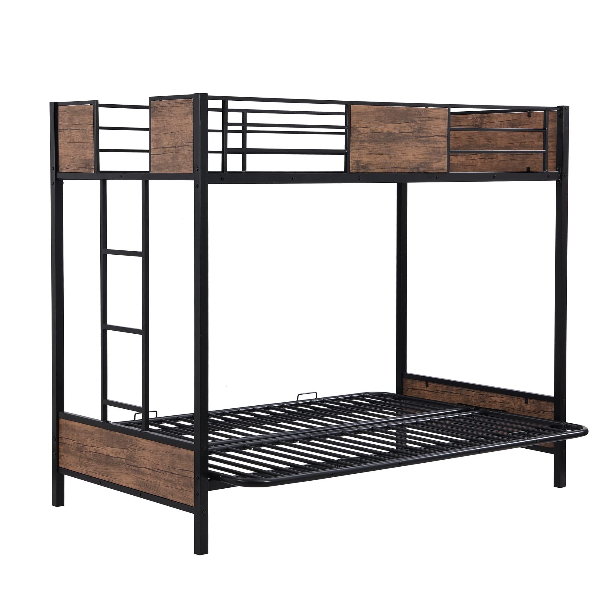 HomeLoft Basics Twin-Over-Futon Bunk Bed, Metal Futon Bunk Bed Frame with Guardrails and Ladder(Black)