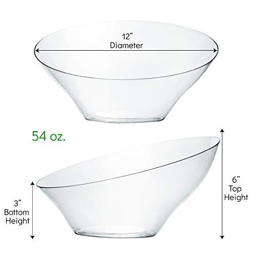PLASTICPRO PLASTICPRO Disposable Angled Plastic Bowls Round Large Serving Bowl, Elegant for Party\'s, Snack, or Salad Bowl, Clear Pack of 4