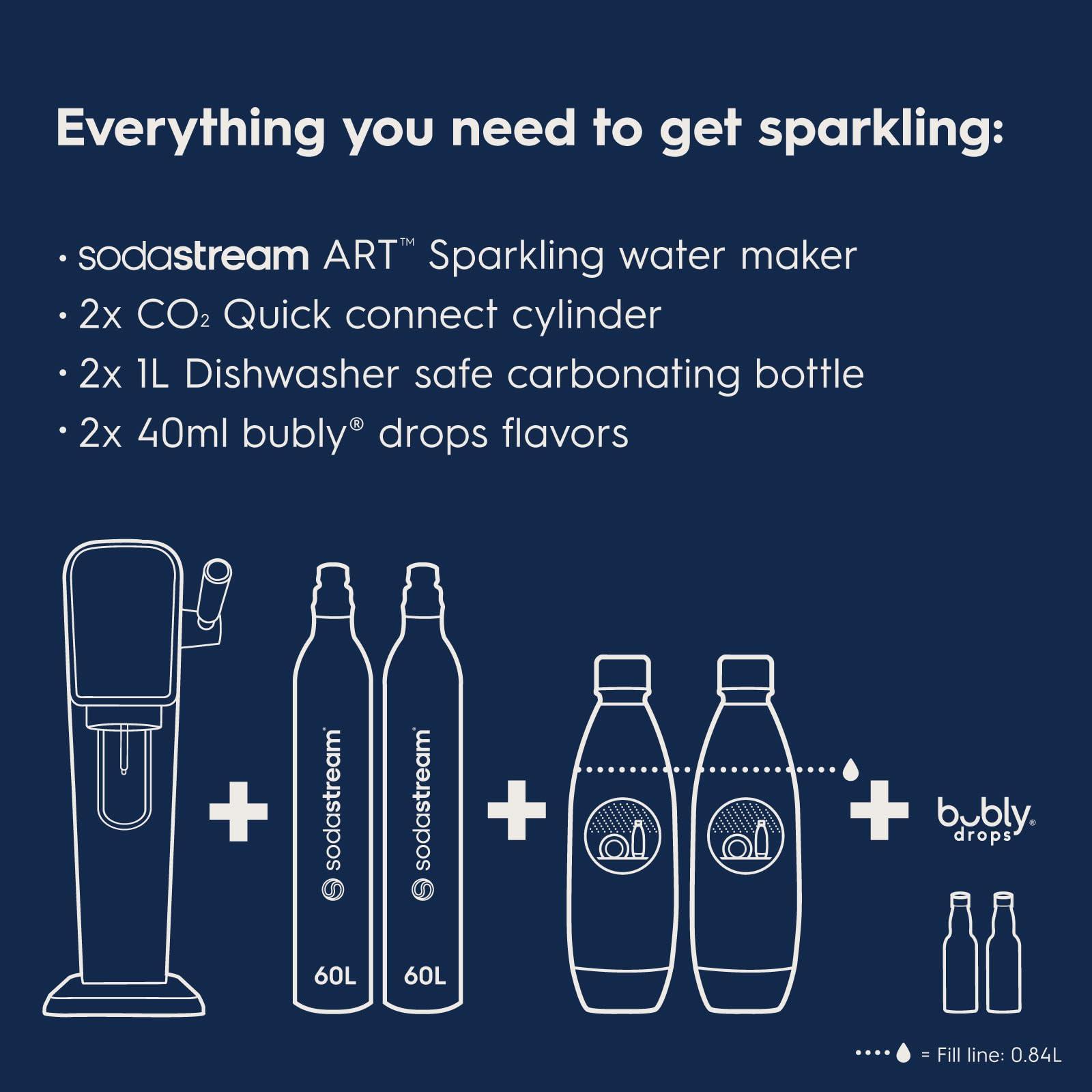 sodastream SodaStream - ART Sparkling Water Maker | VALUE BUNDLE | CQC CO2 system | Includes 2x CO2 Cylinders, 2x 32 Fl Oz Dishwasher Safe Bottles, 2x Bubly Flavor Drops | Combine with Flavors | Mandarin Red
