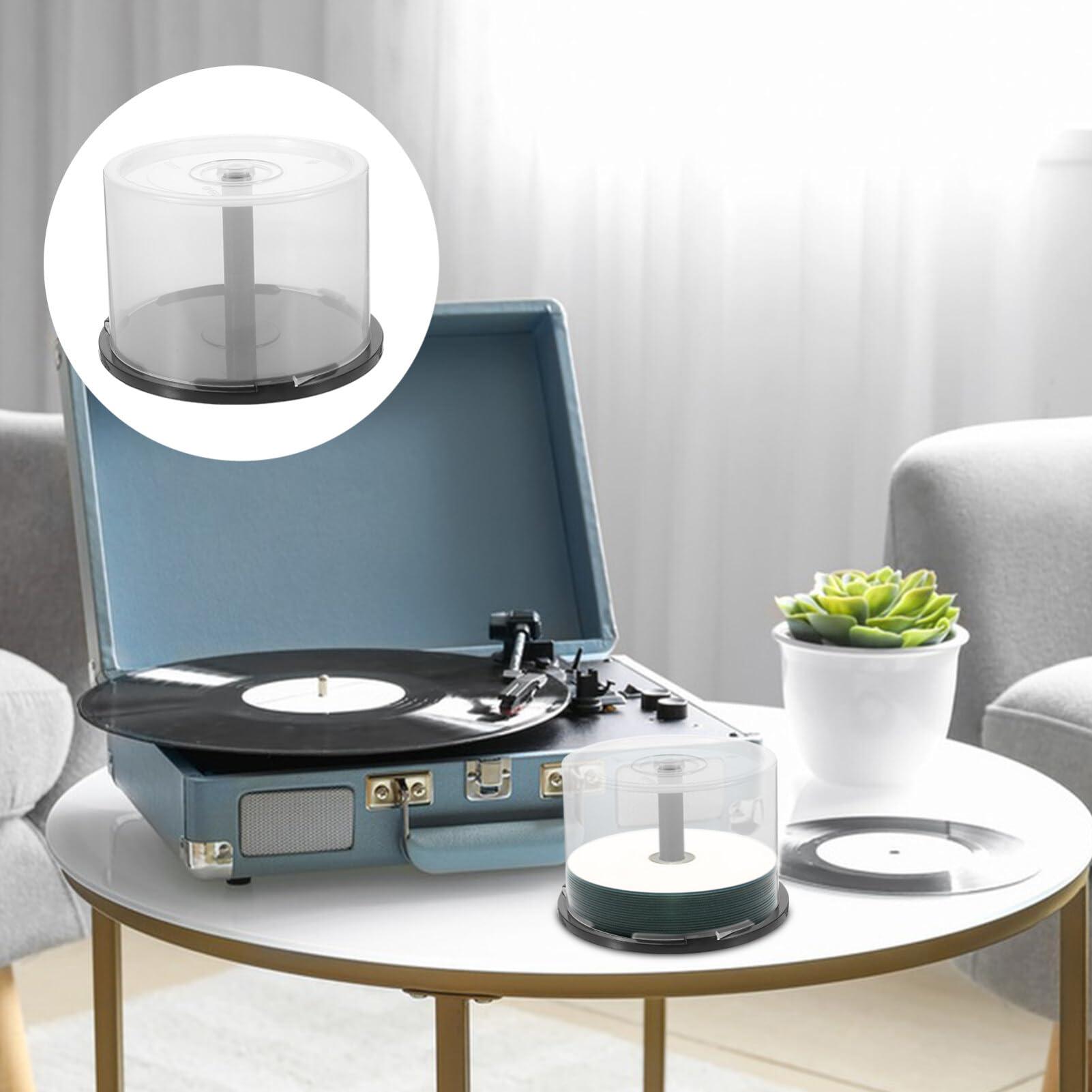 jojofuny jojofuny CD/DVD Cake Box Spindle, 4pcs 50 Disc Capacity CD Holder Empty DVD Storage Bucket Clear Storage Containers Plastic Column Dvds Bucket with Black Spindle