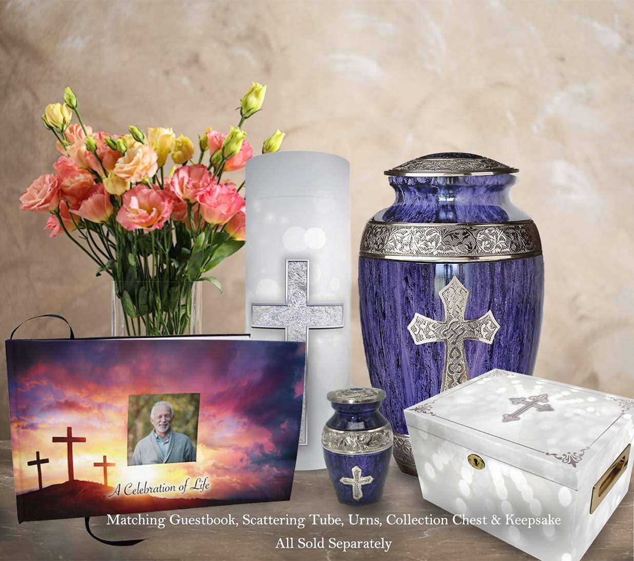 COMMEMORATIVE CREMATION URNS Purple Cross Cremation Urn for Ashes for Women - Personalized Cremation Urns for Human Ashes Adult Female Decorative Urns - Beautifully Handcrafted Set of 4 Small Urn for Ashes for Women