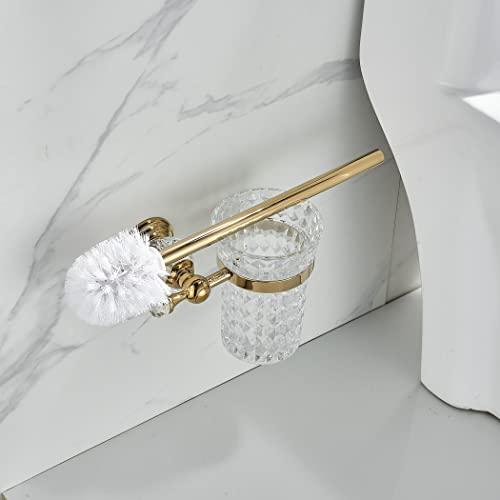 WOLIBEER WOLIBEER Crystal Toilet Brush Holder, Polished Gold Brush Handle with Replaceable Brush Head, Stainless Steel Bathroom Cleaning Set Wall Mounted