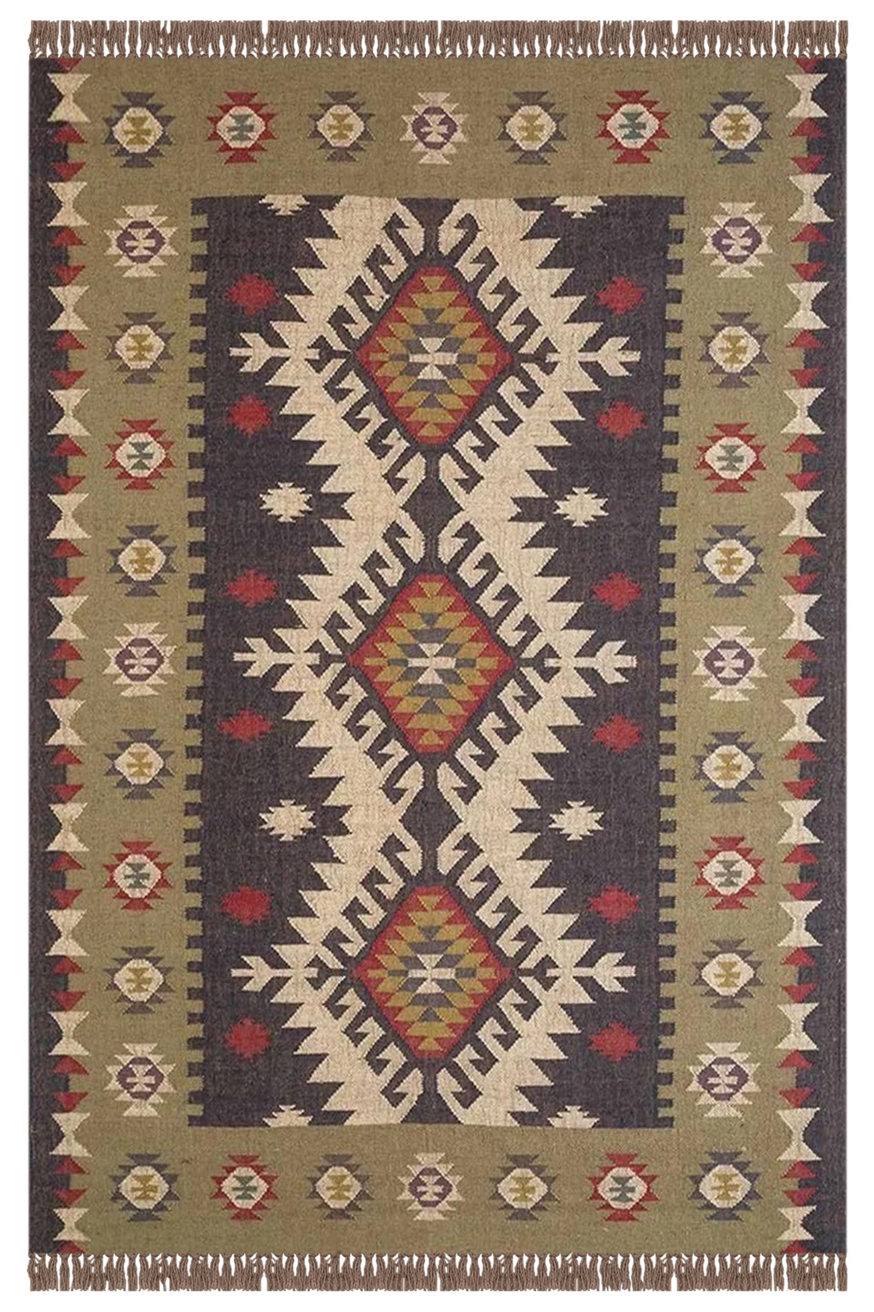 CASAVANI CASAVANI Premium Quality Rug 10x18 Area Rug Hand Woven Rug Light Green Jute Rugs for Living Room Wool Indoor Outdoor Use Boho Rug Flatweave Wool Jute Area Rugs for Terrace & Garden Yoga Mat Kitchen