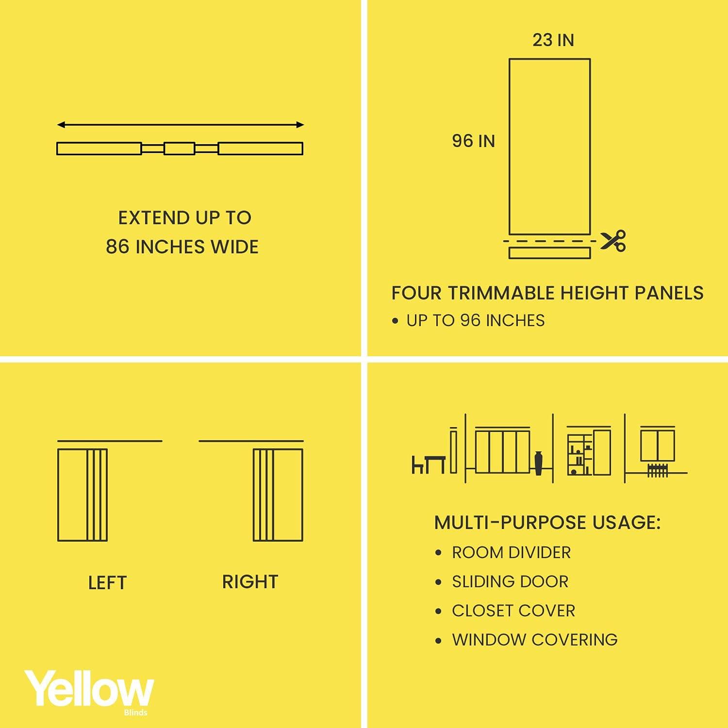 YELLOW BLINDS Adjustable Panel Track Blinds for Sliding Glass Door, 46"-86" W x 0-96" H, Trimmable Vertical Blinds for Patio Doors, Open Spaces and Room Dividers, Light Filtering, Wilshire Oolong, by YELLOW BLINDS