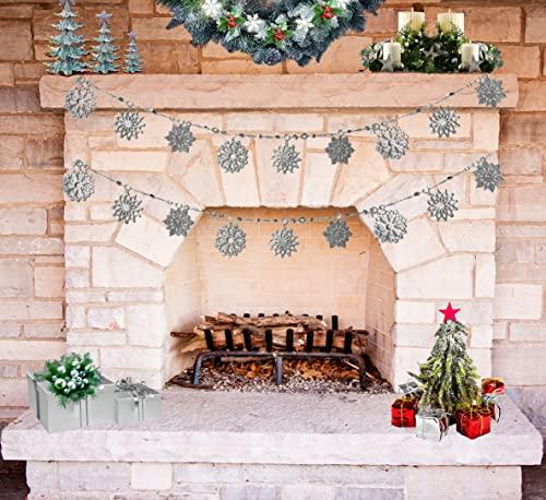 BANBERRY DESIGNS Silver Christmas Snowflake Garland - 6 Foot with 9 Silver Glittered 4.5" Diameter Snowflakes - Xmas Decorations - Party Accessories