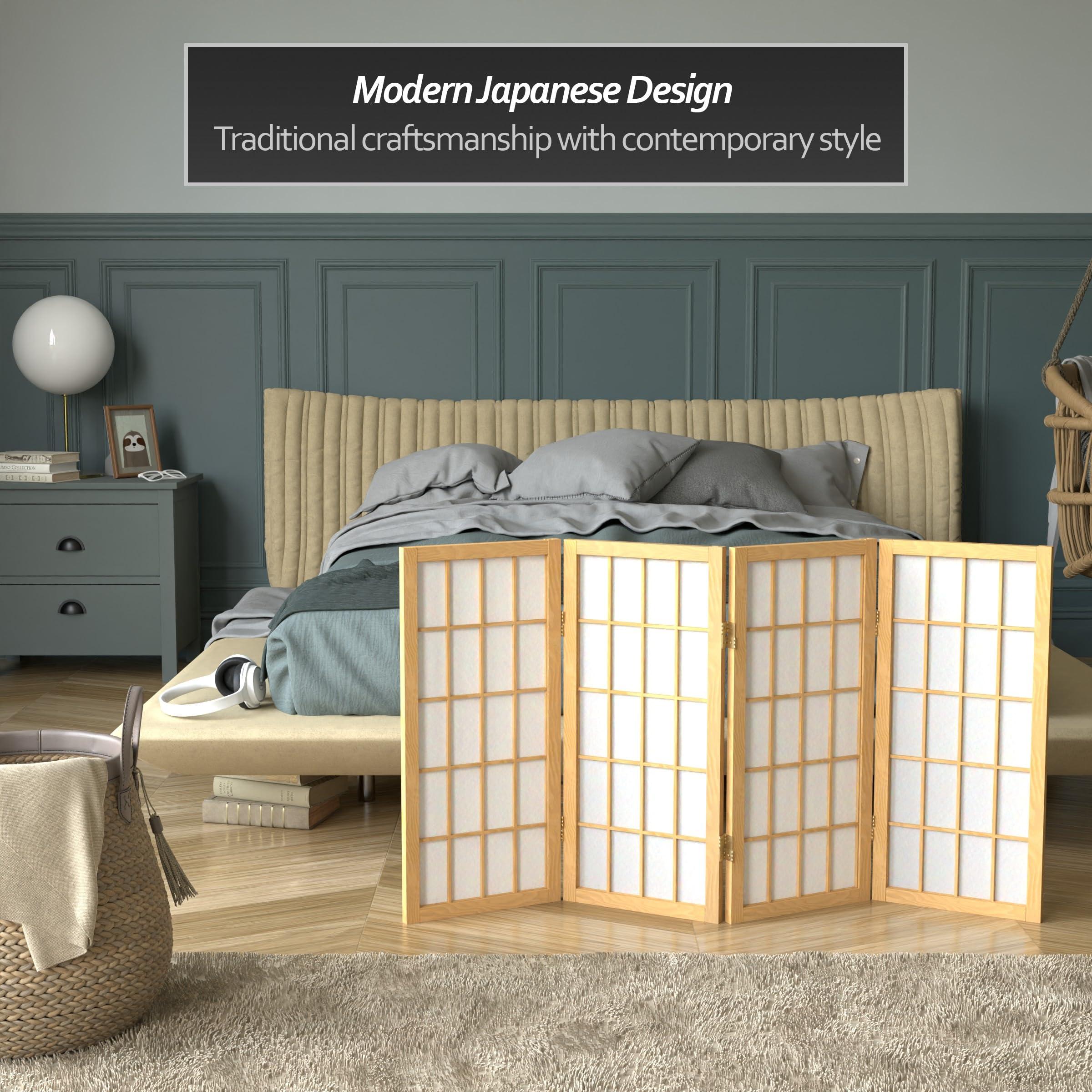 ORIENTAL Furniture 2 ft. Short Desktop Window Pane Shoji Screen - Natural - 4 Panels