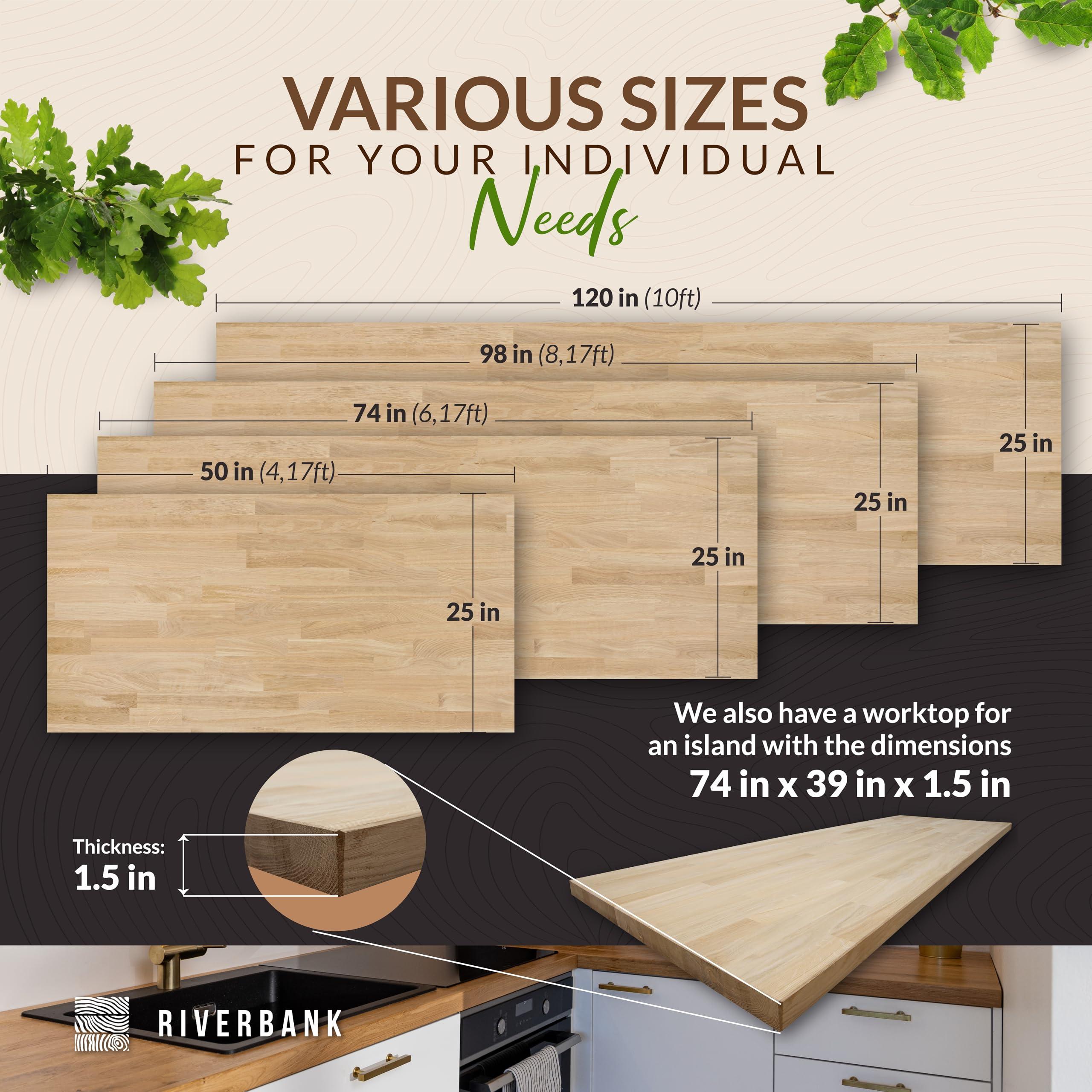 Riverbank Riverbank Oak Butcher Block Countertop, 4 ft Long, 25 Wide & 1.5 Thick Unfinished Solid Wood Tabletop, Built to Last Hardwood Board for DIY Kitchen Counter Top, Island, Desktop