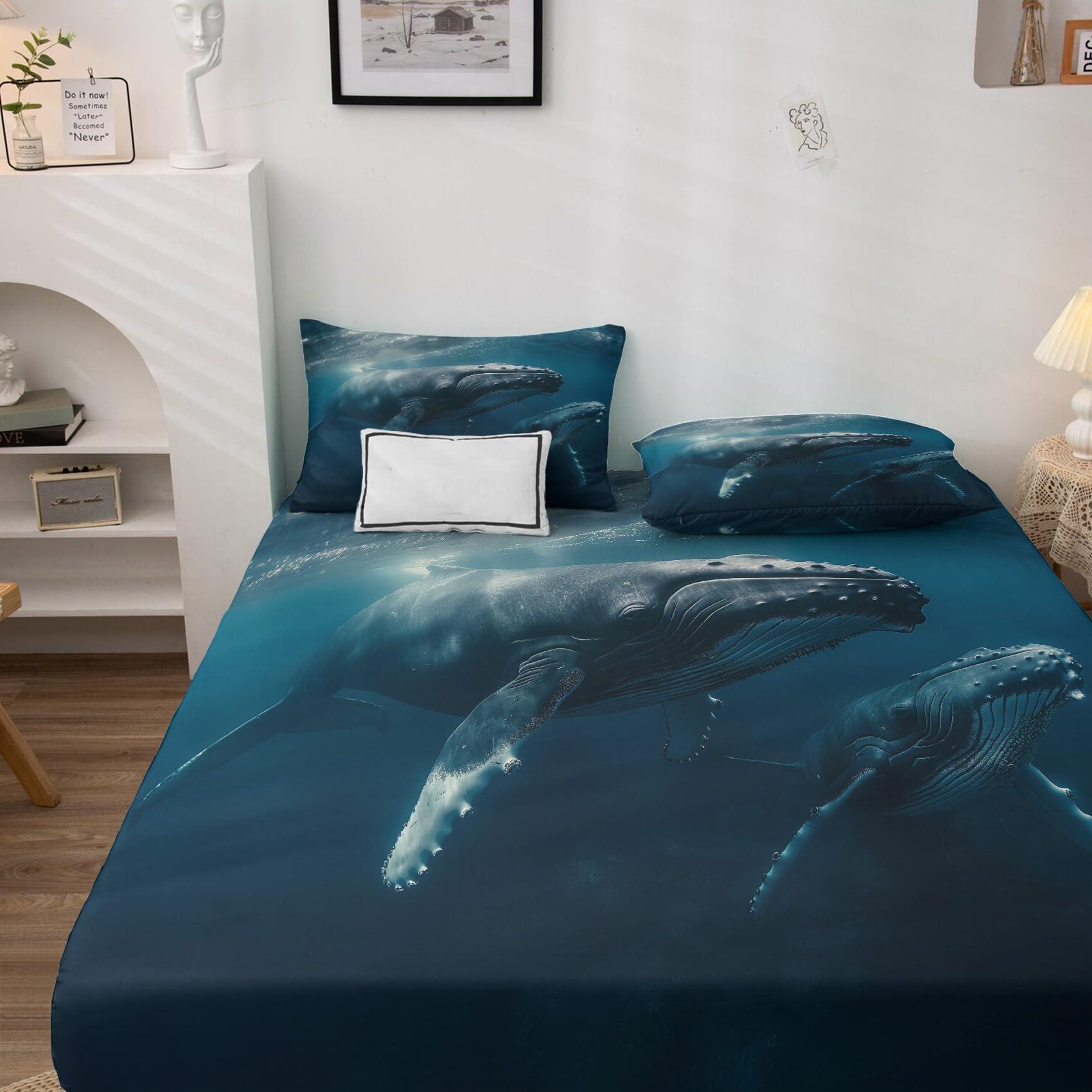 zcsm zcsm Whale Sheets California King Sheet Sets - Sea Animal Bed Sheets, Soft Microfiber & Deep Pocket & Wrinkle Free Patterned Bedding Sheets & Pillowcases, 1 Fitted Sheet, 1 Flat Sheet, 2 Pillow Cases