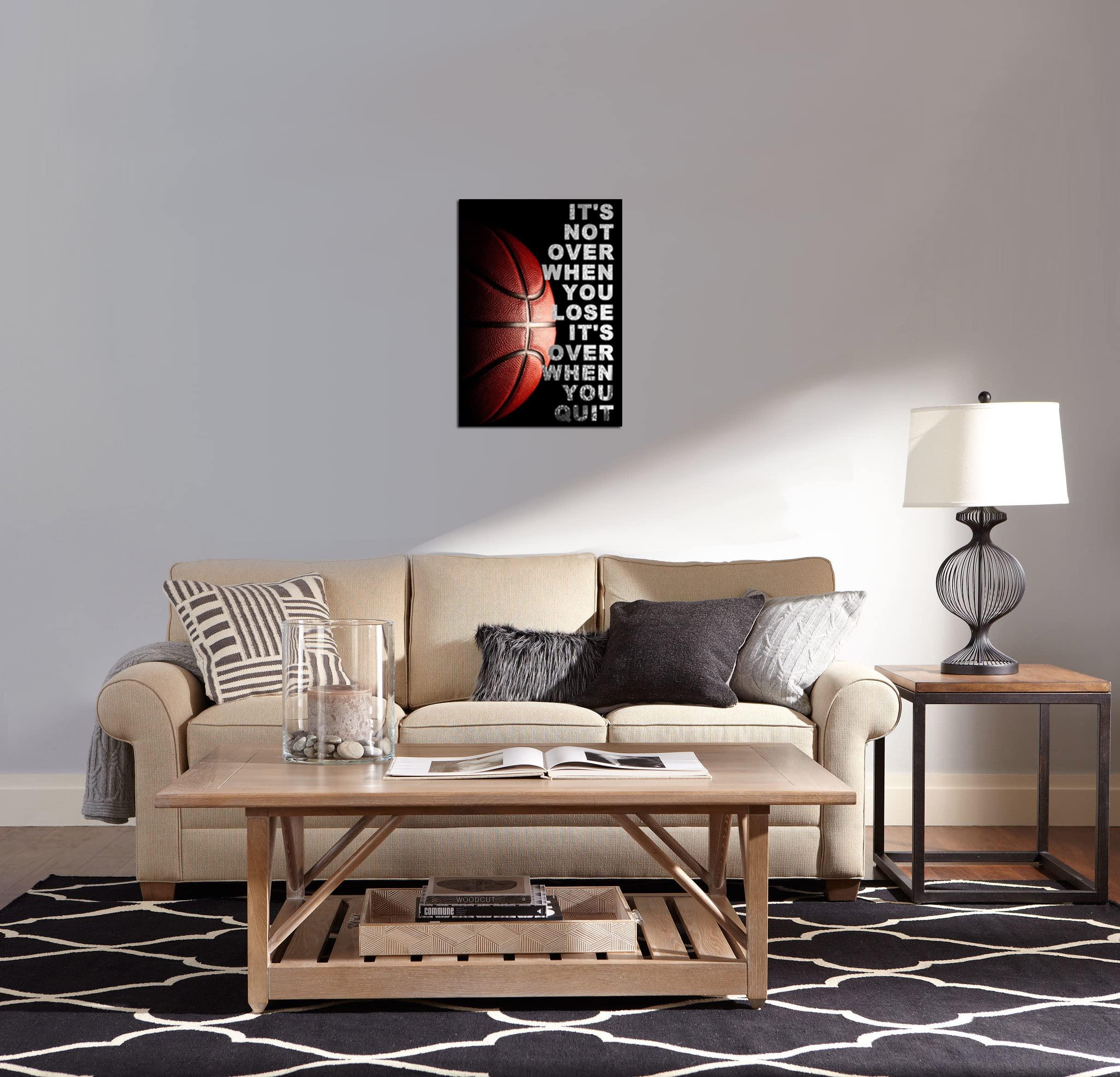 CHENOIL Basketball Quotes It\'s Not Over When You Lose It\'s Over When You Quit Inspirational Canvas Wall Art Framed for Office Kids Boys Room Home Decor- 16\"x20\" in