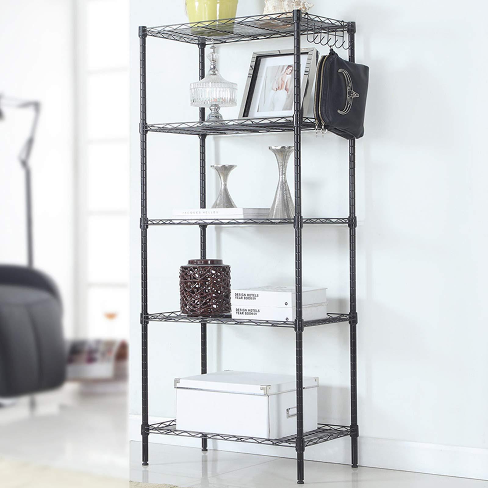 NAICKUC NAICKUC 5-Tier Storage Shelf Wire Shelving Unit Free Standing Rack Organization DIY Adjustable Height, Black,21.6" W x 11.8" D x 59" H