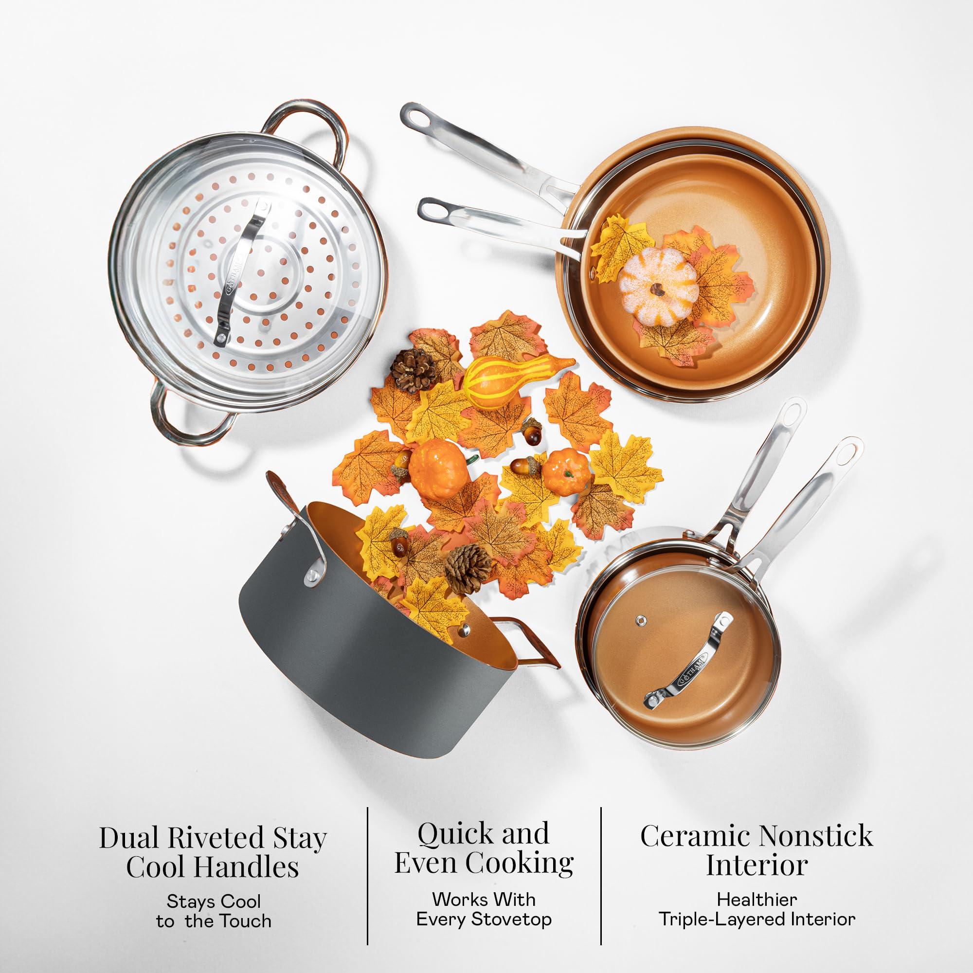 GOTHAM STEEL Gotham Steel 9.5 Inch Non Stick Frying Pans, Frying Pans Nonstick Skillet, Healthy and Non Toxic Ceramic Pan for Cooking, Nonstick Frying Pan, Oven Safe Skillet, Dishwasher Safe - Copper