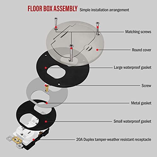 ENERLITES Enerlites 975502-S 4'' Hinged Floor Box Cover Flange, 20A Duplex Tamper-Weather Resistant Receptacle, Nickel Plated Brass