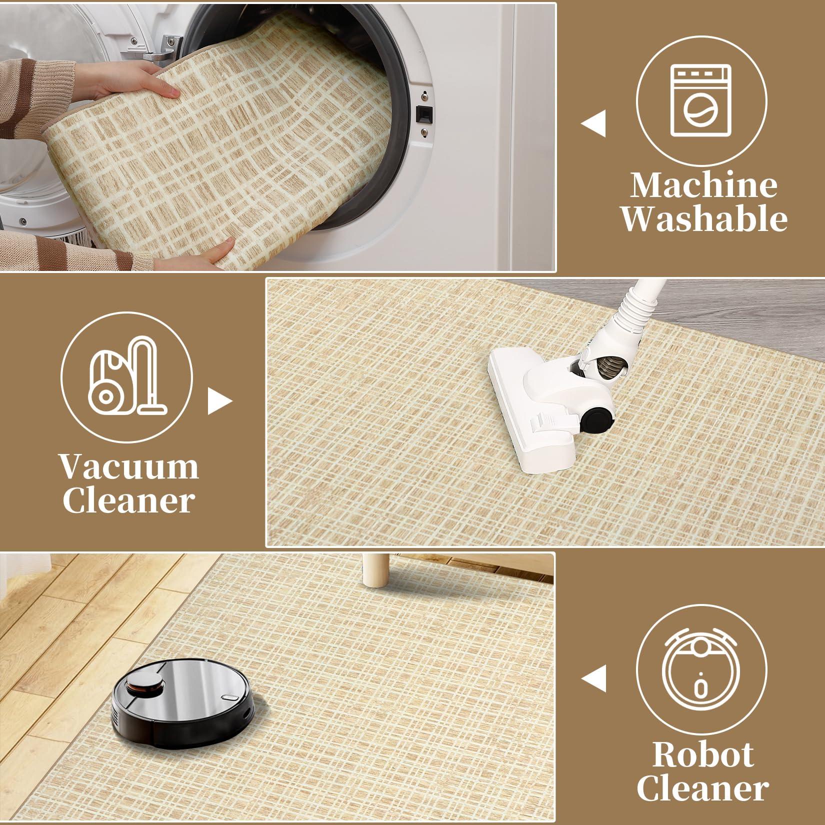 NANAN NANAN Runner Rugs 2x6 Washable Modern Hallway Rug Non Slip Checkered Rugs for Entryway Bedroom Entrance Laundry Bathroom Low Pile Plaid Living Room Rug Non Slip Farmhouse Area Rug Yellow